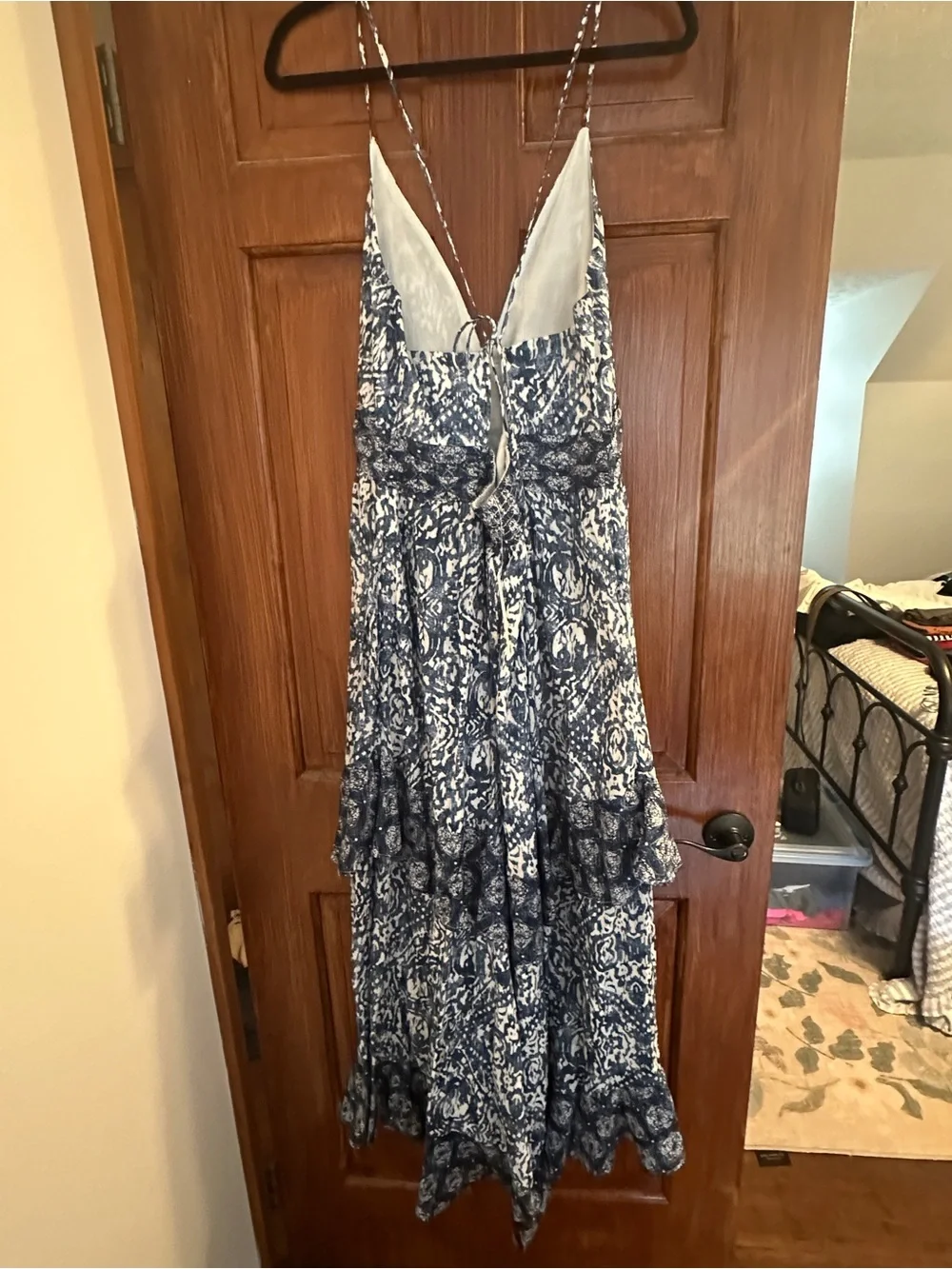 Abercrombie & Fitch Blue and White Printed Spaghetti-Strap Maxi Dress